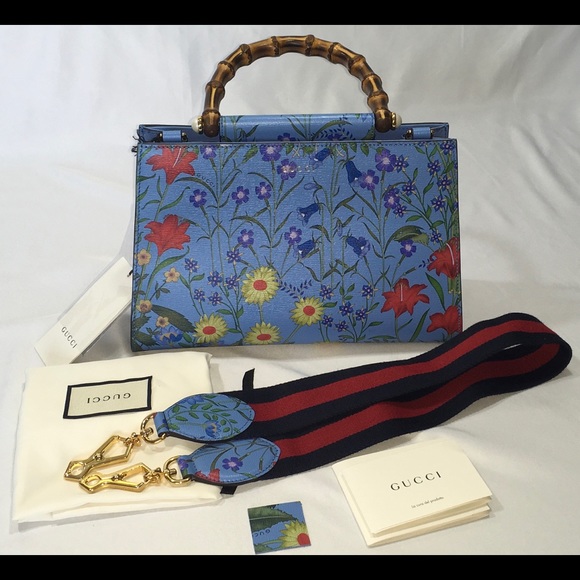 Gucci Handbags - GUCCI WOMAN  TOP HANDLE BAG  NYMPHAEA FLORAL BLUE